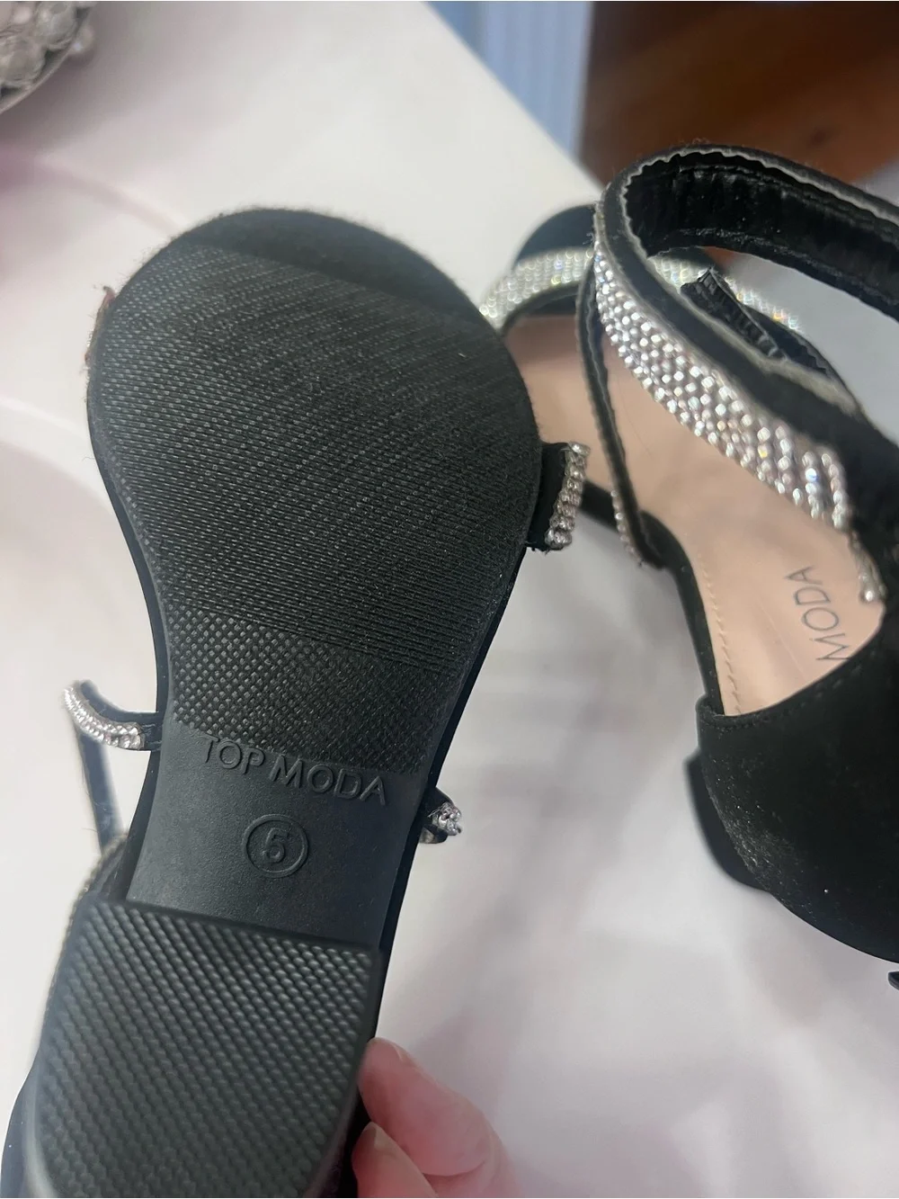 TOP Moda Black Rhinestone Ankle-Strap Dress Heels NWOT